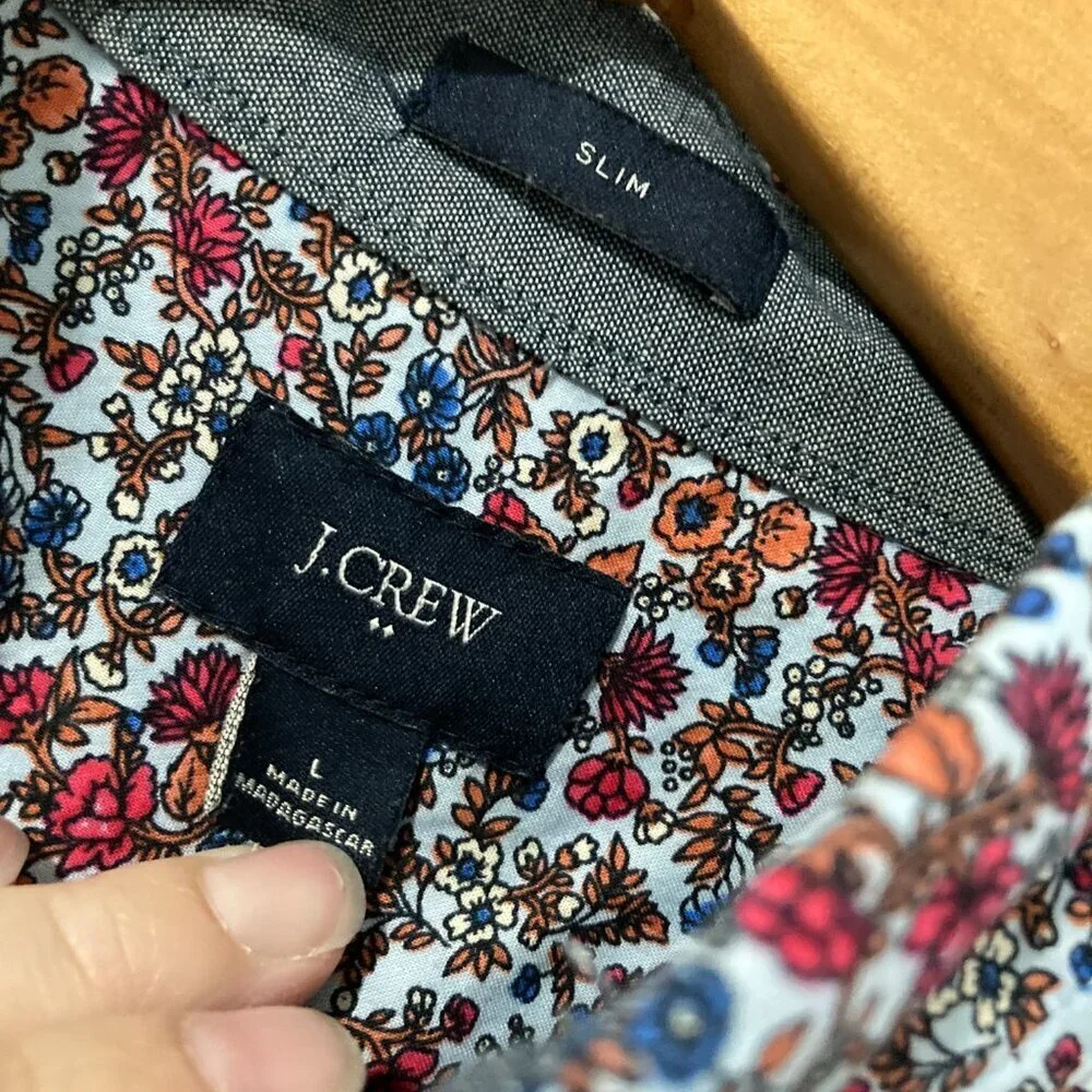 J Crew Shirt Mens‎ L Red White Floral Print LS Button Down All Over Print